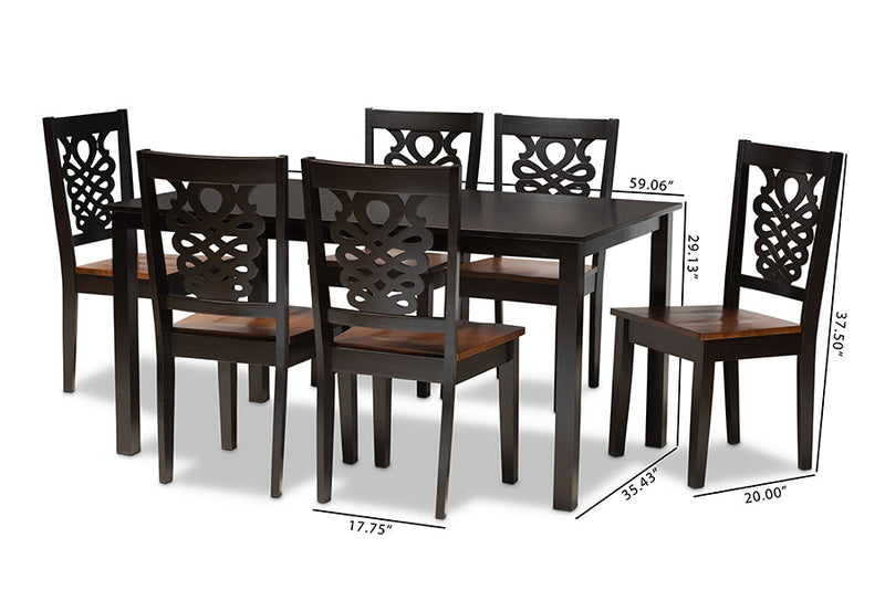 Kim Two-Tone Dark Brown and Walnut Brown 7-Piece Dining Set Baxton