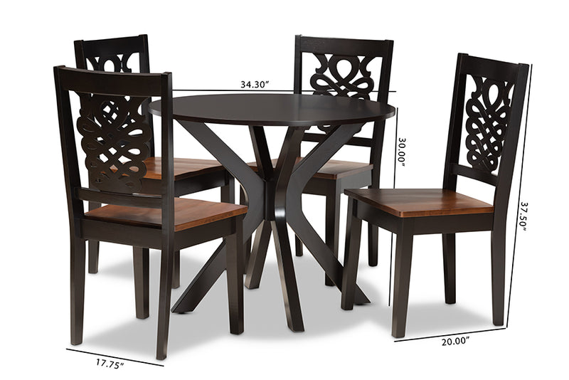 Racquel Modern and Contemporary Two-Tone Dark Brown and Walnut Brown Finished Wood 5-Piece Dining Set