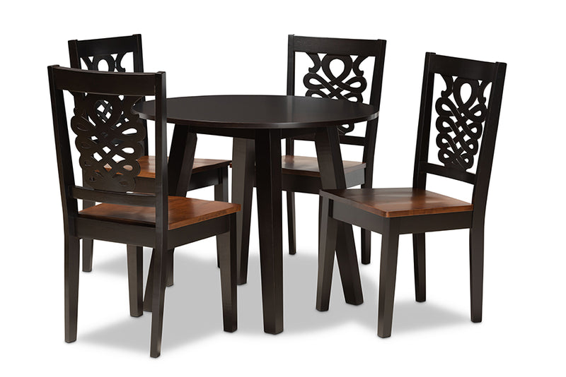 Sahar Modern and Contemporary Two-Tone Dark Brown and Walnut Brown Finished Wood 5-Piece Dining Set