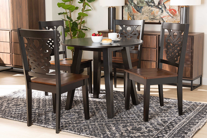 Sahar Modern and Contemporary Two-Tone Dark Brown and Walnut Brown Finished Wood 5-Piece Dining Set