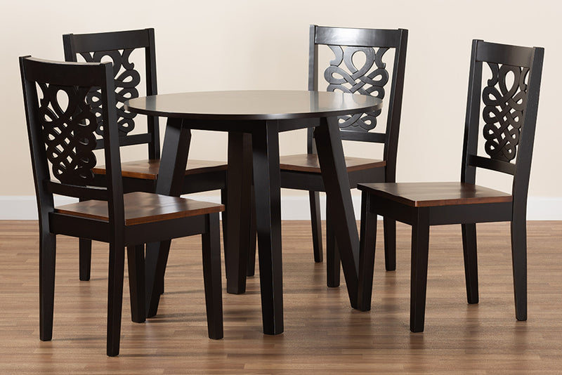 Sahar Modern and Contemporary Two-Tone Dark Brown and Walnut Brown Finished Wood 5-Piece Dining Set