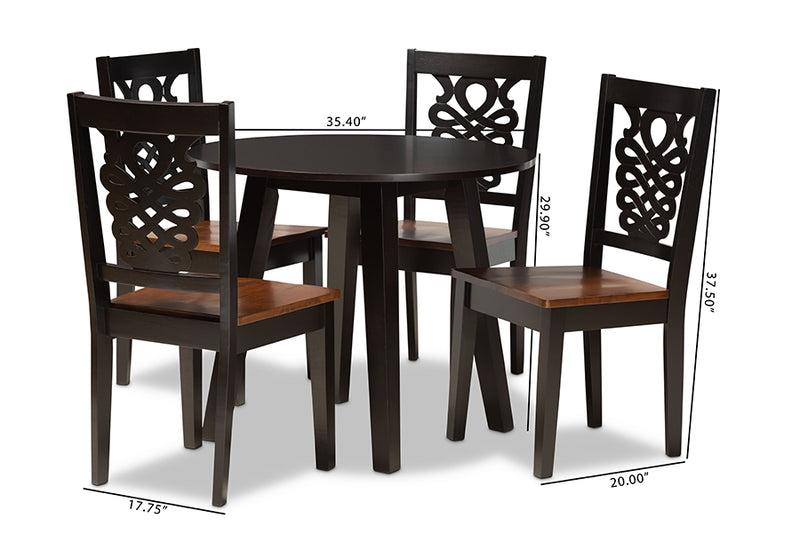 Sahar Modern and Contemporary Two-Tone Dark Brown and Walnut Brown Finished Wood 5-Piece Dining Set