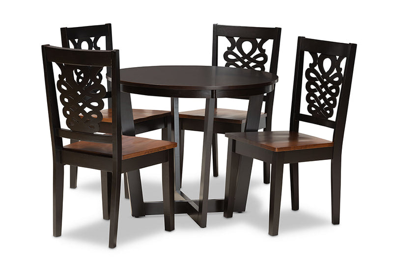 Fields Two-Tone Dark Brown and Walnut Brown 5-Piece Dining Set Baxton