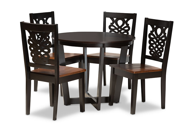 Fields Modern and Contemporary Two-Tone Dark Brown and Walnut Brown Finished Wood 5-Piece Dining Set