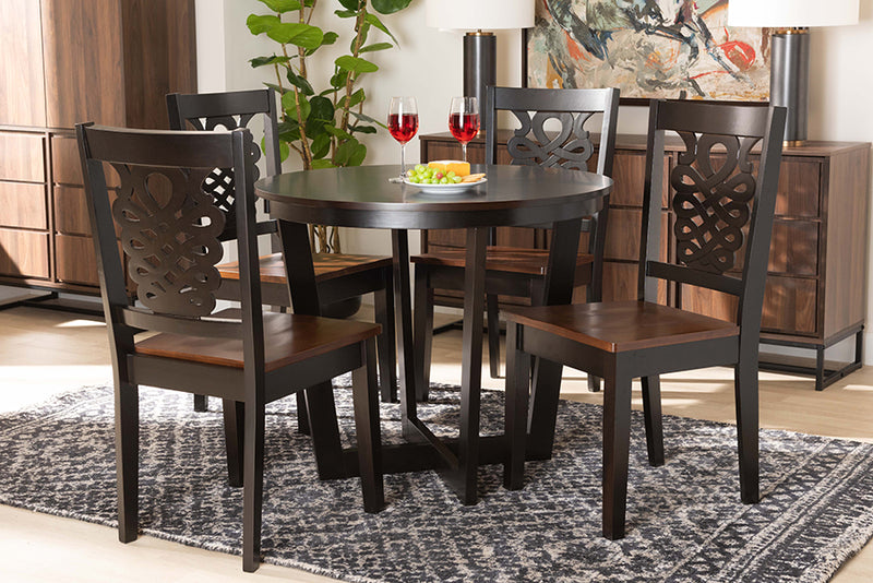 Fields Modern and Contemporary Two-Tone Dark Brown and Walnut Brown Finished Wood 5-Piece Dining Set