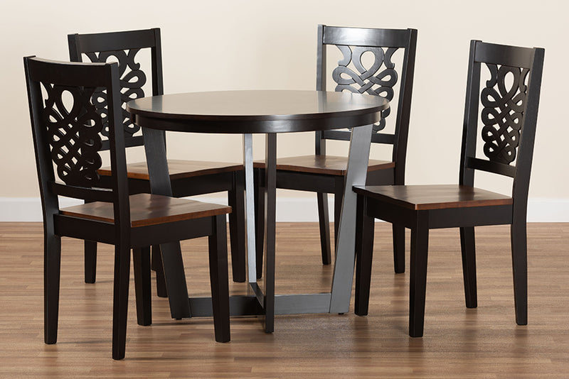 Fields Modern and Contemporary Two-Tone Dark Brown and Walnut Brown Finished Wood 5-Piece Dining Set