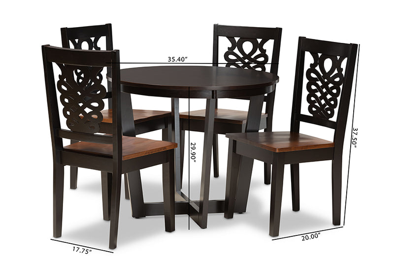 Fields Modern and Contemporary Two-Tone Dark Brown and Walnut Brown Finished Wood 5-Piece Dining Set