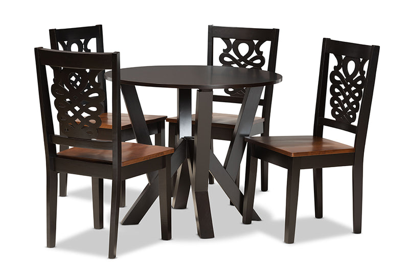 Renata Modern and Contemporary Two-Tone Dark Brown and Walnut Brown Finished Wood 5-Piece Dining Set