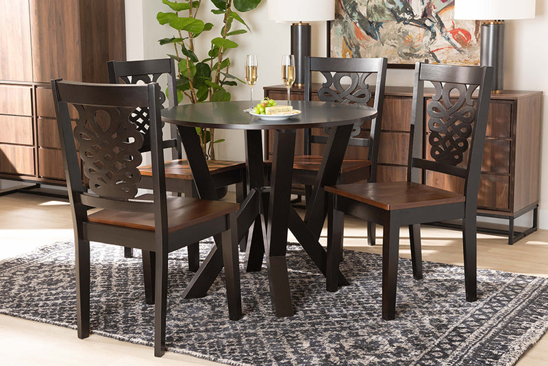 Renata Modern and Contemporary Two-Tone Dark Brown and Walnut Brown Finished Wood 5-Piece Dining Set