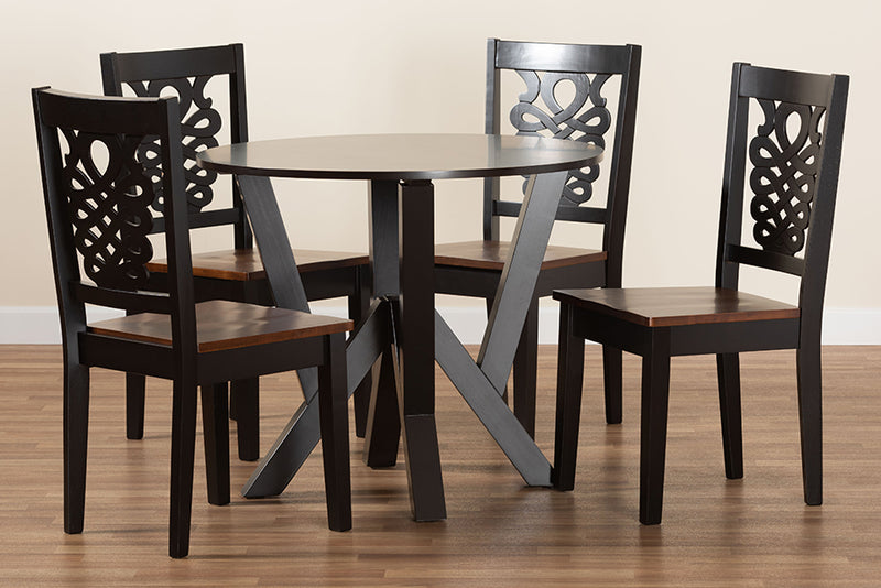 Renata Modern and Contemporary Two-Tone Dark Brown and Walnut Brown Finished Wood 5-Piece Dining Set