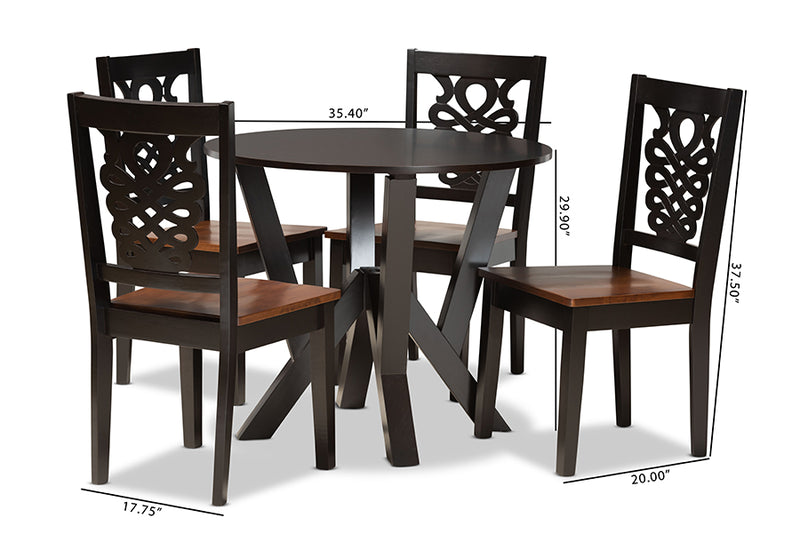 Renata Modern and Contemporary Two-Tone Dark Brown and Walnut Brown Finished Wood 5-Piece Dining Set