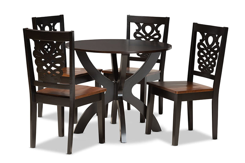 Manhattan Two-Tone Dark Brown and Walnut Brown 5-Piece Dining Set Baxton