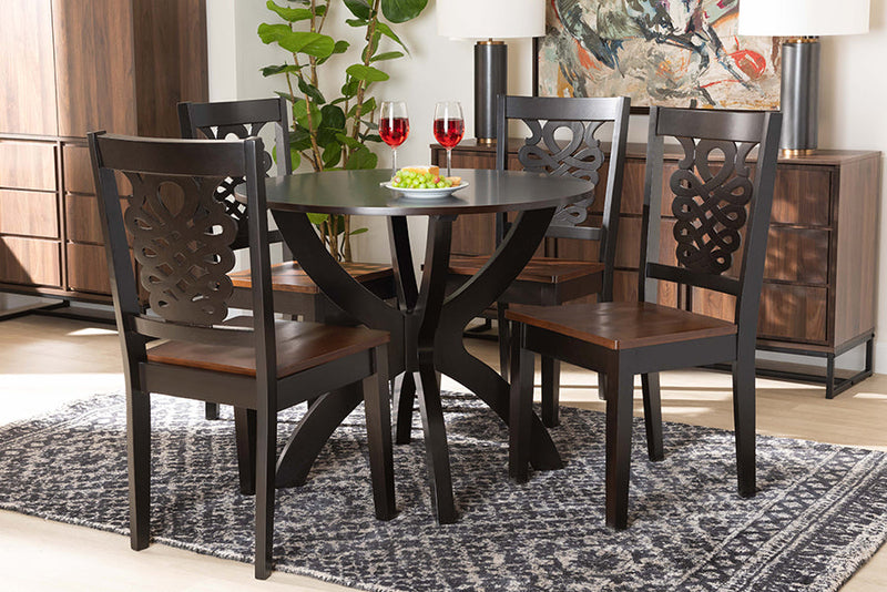 Manhattan Two-Tone Dark Brown and Walnut Brown 5-Piece Dining Set Baxton