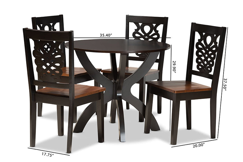 Manhattan Two-Tone Dark Brown and Walnut Brown 5-Piece Dining Set Baxton