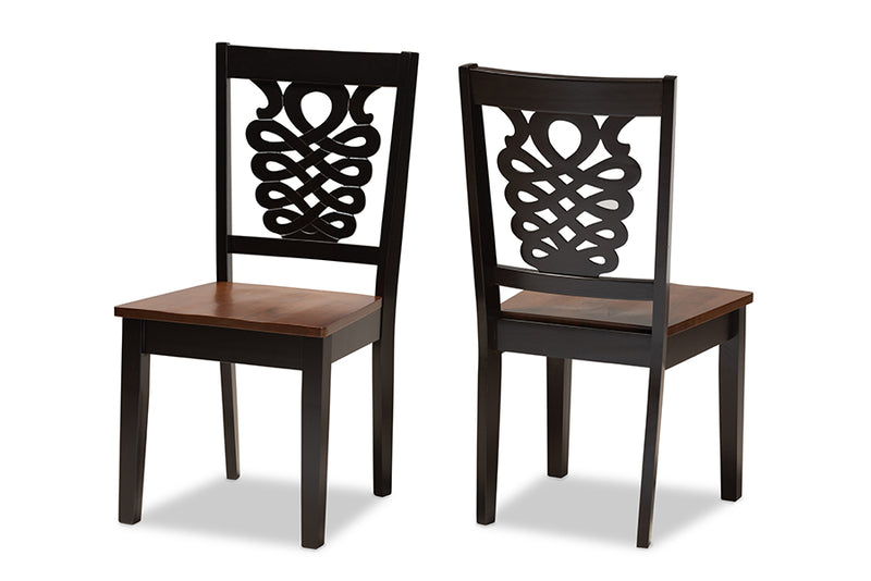 Brenner Modern and Contemporary Two-Tone Dark Brown and Walnut Brown Finished Wood 2-Piece Dining Chair Set