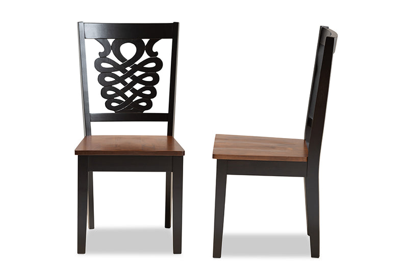 Brenner Modern and Contemporary Two-Tone Dark Brown and Walnut Brown Finished Wood 2-Piece Dining Chair Set