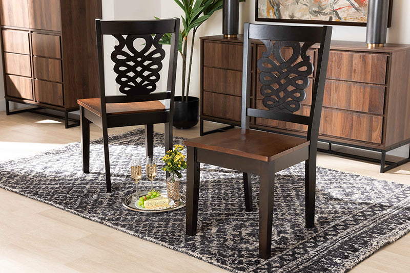 Brenner Modern and Contemporary Two-Tone Dark Brown and Walnut Brown Finished Wood 2-Piece Dining Chair Set