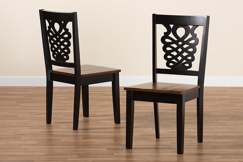 Brenner Modern and Contemporary Two-Tone Dark Brown and Walnut Brown Finished Wood 2-Piece Dining Chair Set