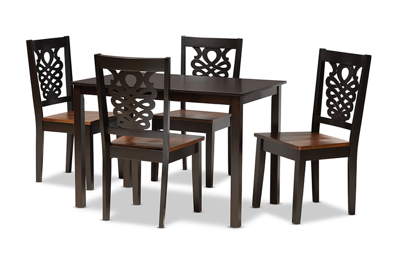 Kim Modern and Contemporary Two-Tone Dark Brown and Walnut Brown Finished Wood 5-Piece Dining Set