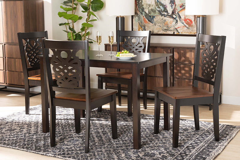 Kim Two-Tone Dark Brown and Walnut Brown 5-Piece Dining Set Baxton