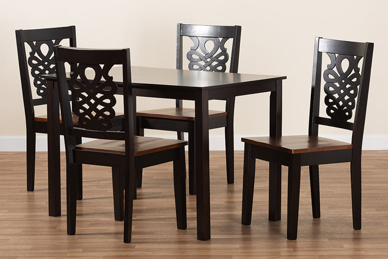 Kim Two-Tone Dark Brown and Walnut Brown 5-Piece Dining Set Baxton