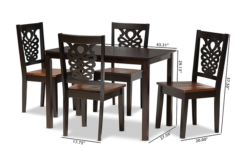 Kim Modern and Contemporary Two-Tone Dark Brown and Walnut Brown Finished Wood 5-Piece Dining Set