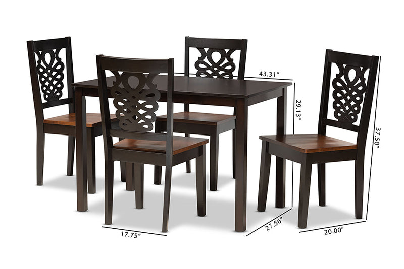 Kim Two-Tone Dark Brown and Walnut Brown 5-Piece Dining Set Baxton