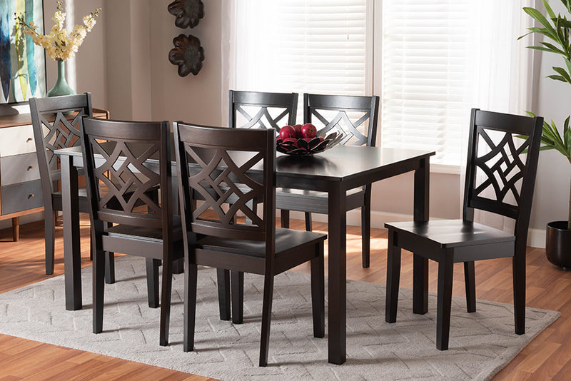 Braylin Modern and Contemporary Dark Brown Finished Wood 7-Piece Dining Set