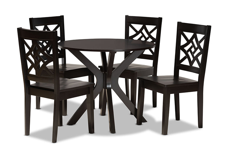 Darlene Modern and Contemporary Dark Brown Finished Wood 5-Piece Dining Set