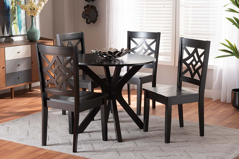 Darlene Modern and Contemporary Dark Brown Finished Wood 5-Piece Dining Set