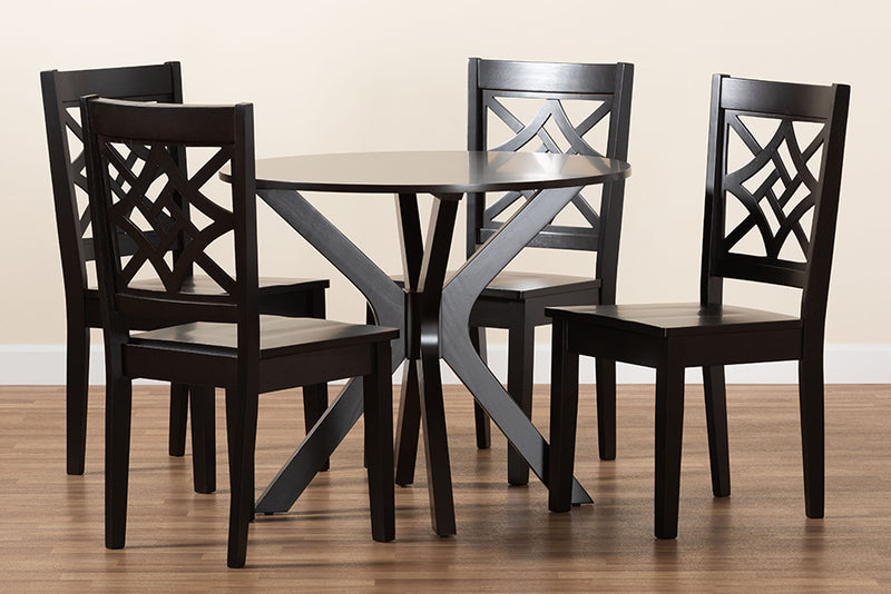 Darlene Modern and Contemporary Dark Brown Finished Wood 5-Piece Dining Set