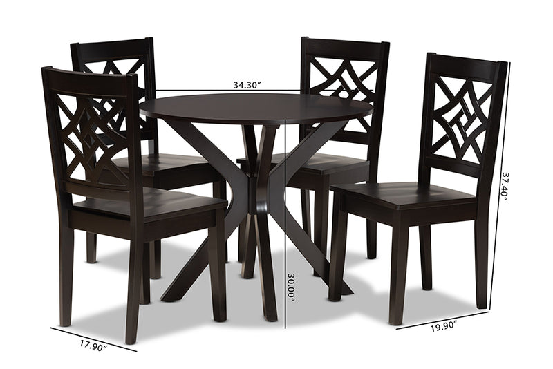 Darlene Modern and Contemporary Dark Brown Finished Wood 5-Piece Dining Set