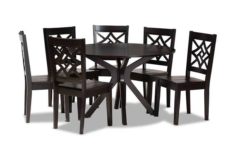 Darlene Modern and Contemporary Dark Brown Finished Wood 7-Piece Dining Set