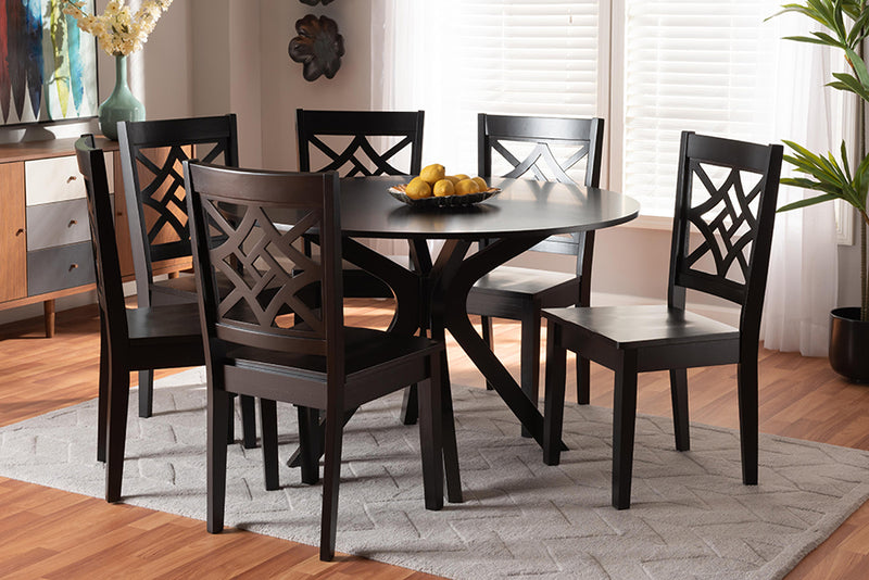 Darlene Modern and Contemporary Dark Brown Finished Wood 7-Piece Dining Set