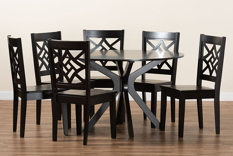 Darlene Modern and Contemporary Dark Brown Finished Wood 7-Piece Dining Set