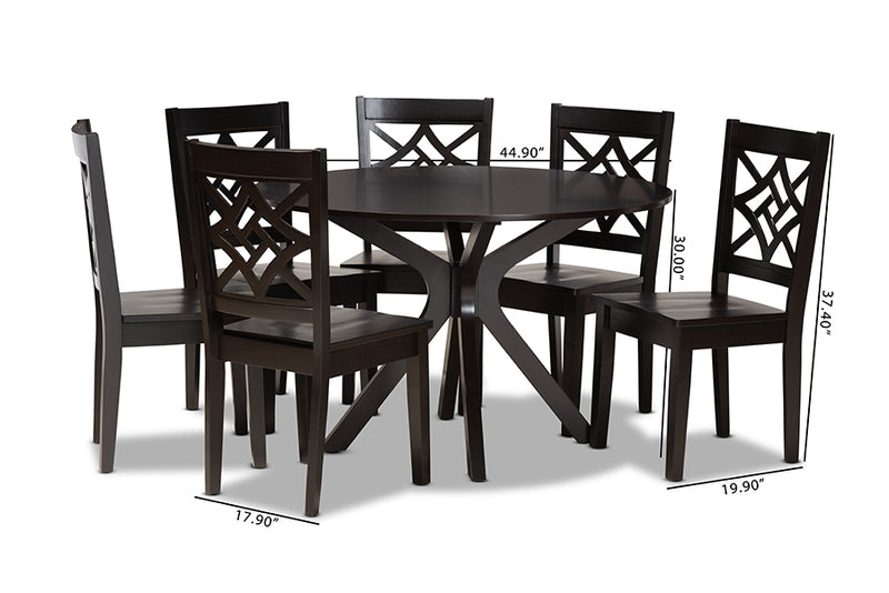 Darlene Modern and Contemporary Dark Brown Finished Wood 7-Piece Dining Set