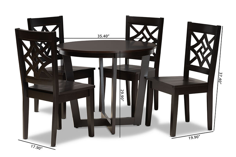 Anfield Modern and Contemporary Dark Brown Finished Wood 5-Piece Dining Set