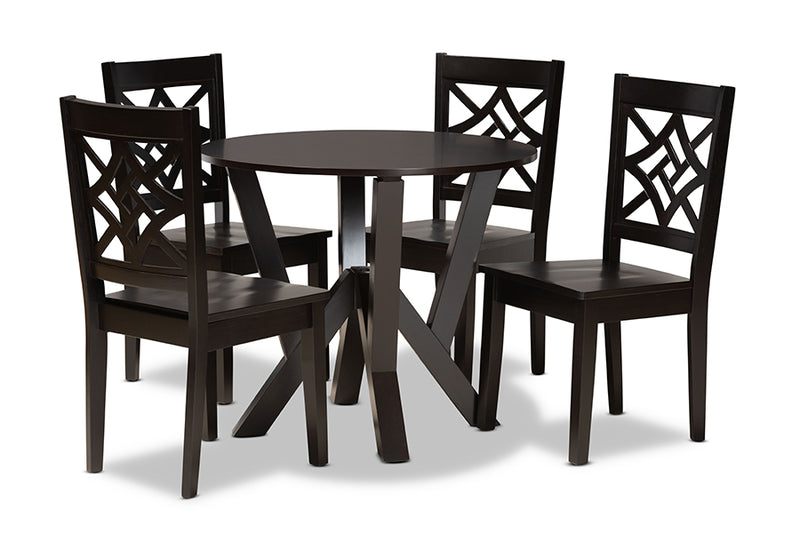 Harding Modern and Contemporary Dark Brown Finished Wood 5-Piece Dining Set