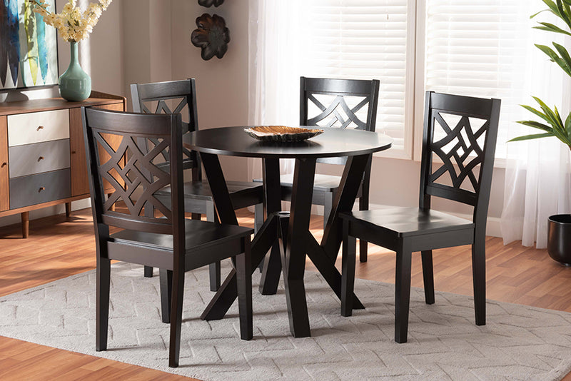 Harding Modern and Contemporary Dark Brown Finished Wood 5-Piece Dining Set