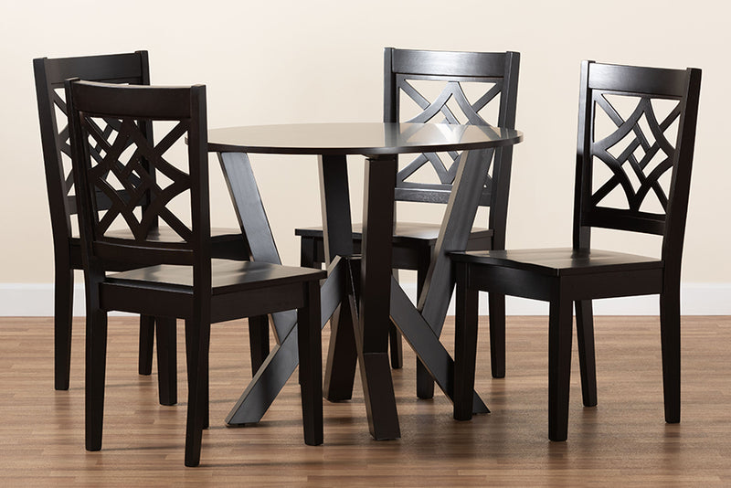 Harding Modern and Contemporary Dark Brown Finished Wood 5-Piece Dining Set