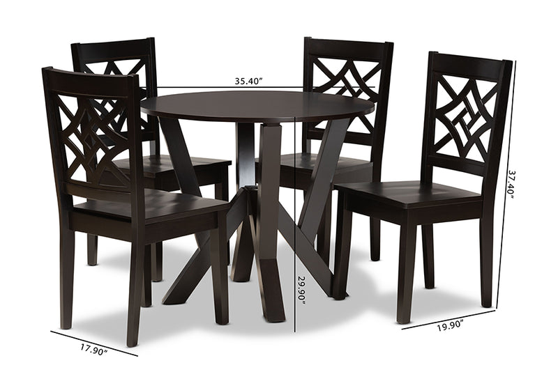 Harding Modern and Contemporary Dark Brown Finished Wood 5-Piece Dining Set