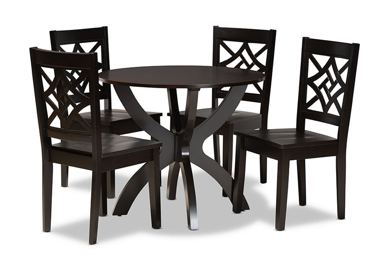 Devon Modern and Contemporary Dark Brown Finished Wood 5-Piece Dining Set