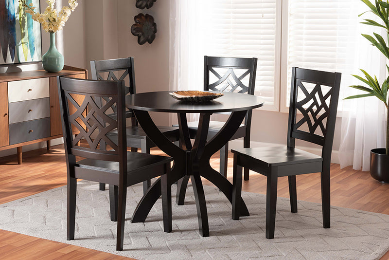 Devon Modern and Contemporary Dark Brown Finished Wood 5-Piece Dining Set