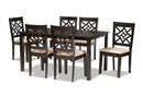 Braylin Sand Fabric Upholstered and Dark Brown 7-Piece Dining Set Baxton