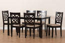 Braylin Sand Fabric Upholstered and Dark Brown 7-Piece Dining Set Baxton