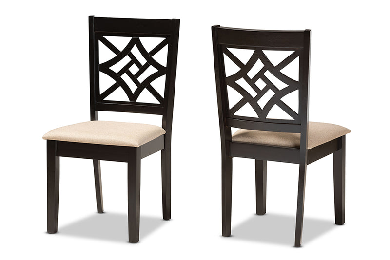 Braylin Modern and Contemporary Sand Fabric Upholstered and Dark Brown Finished Wood 2-Piece Dining Chair Set