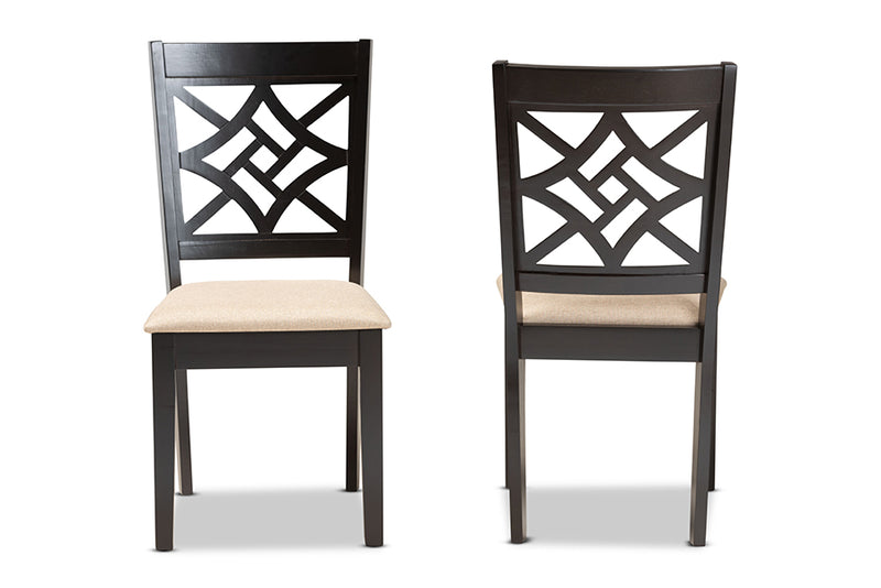 Braylin Modern and Contemporary Sand Fabric Upholstered and Dark Brown Finished Wood 2-Piece Dining Chair Set