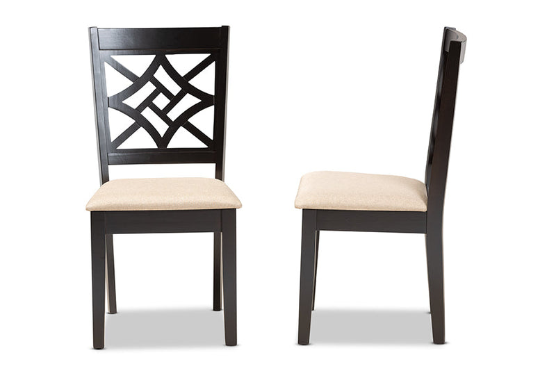 Braylin Sand Fabric Upholstered and Dark Brown 2Pc Dining Chair Set Baxton