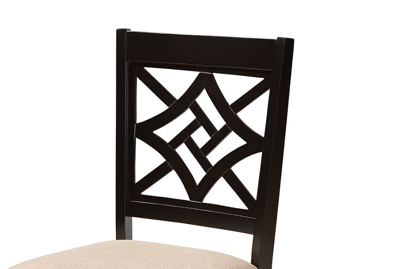 Braylin Sand Fabric Upholstered and Dark Brown 2Pc Dining Chair Set Baxton