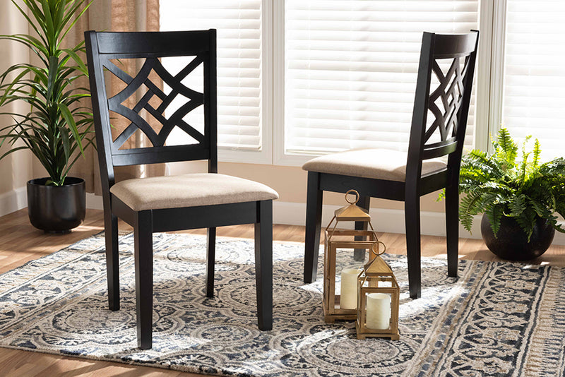 Braylin Modern and Contemporary Sand Fabric Upholstered and Dark Brown Finished Wood 2-Piece Dining Chair Set